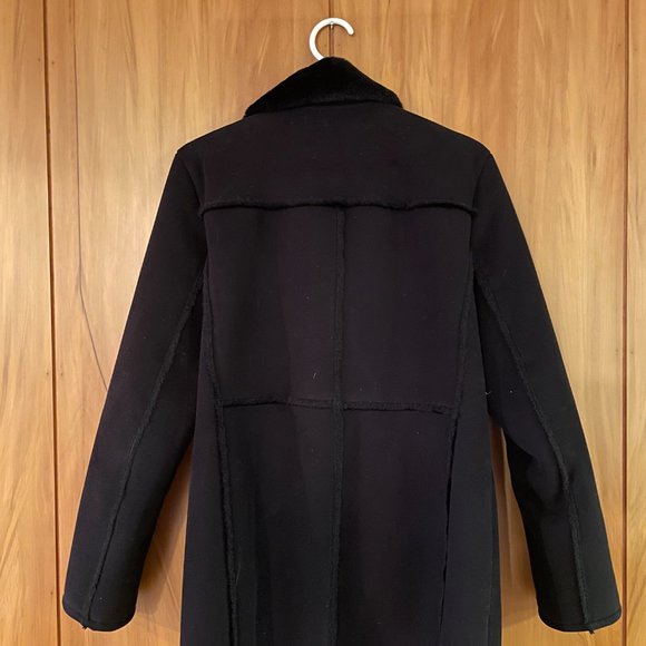 Liz Claiborne Faux Suede and Fur Midi Coat M Black - Picture 3 of 3